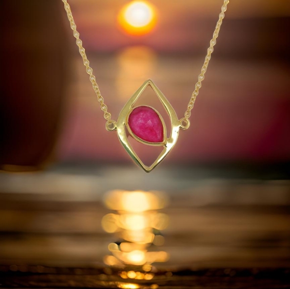 Sterling Silver Natural Aventurine Red Stone Chain Bracelets – 18k Gold Plated - Picture 7 of 11